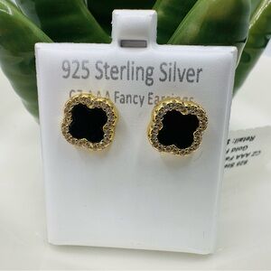 Gold over Sterling Silver Black Clover Earrings